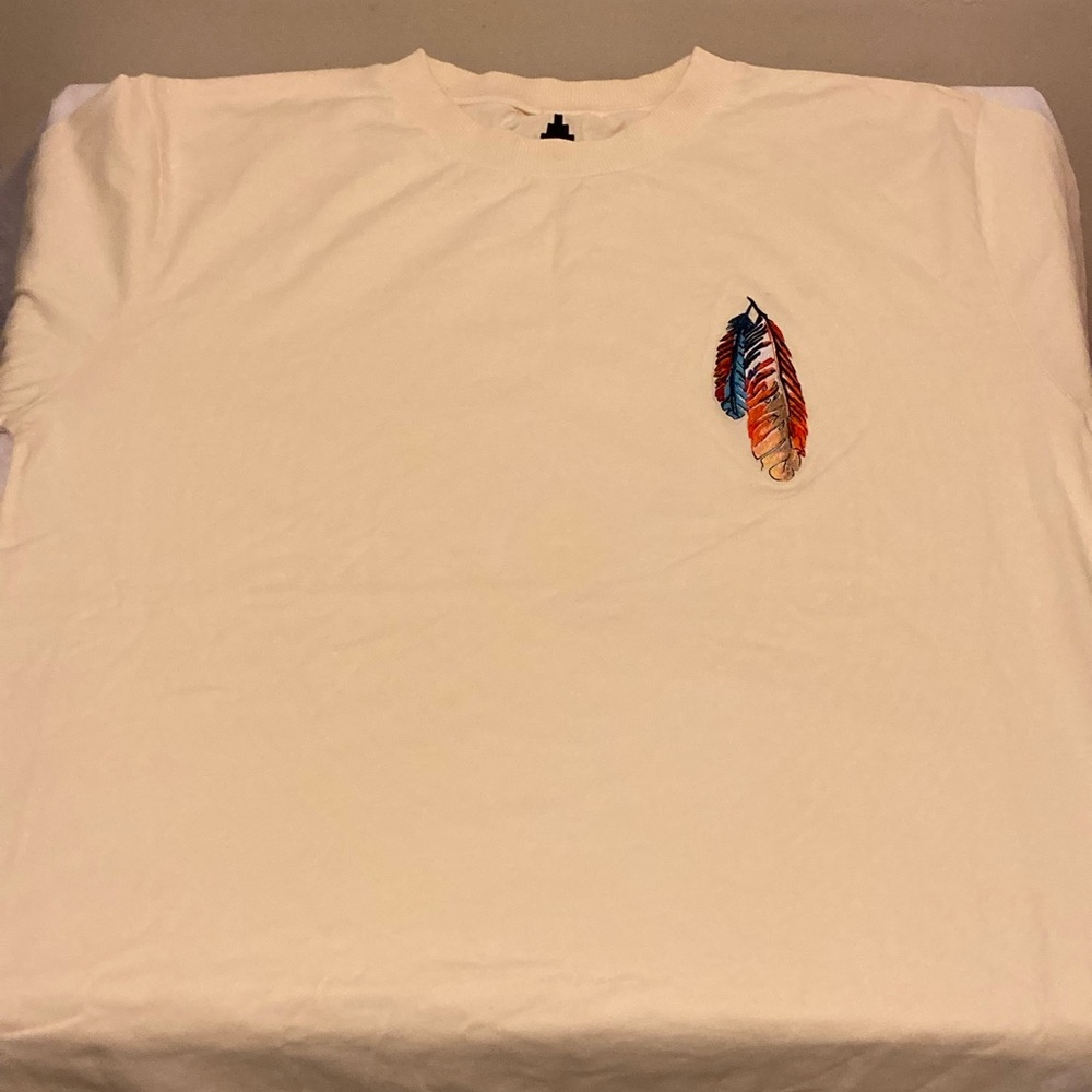 Marcelo Burlon County of Milan White Crewneck Tee with Multicolor Feather
